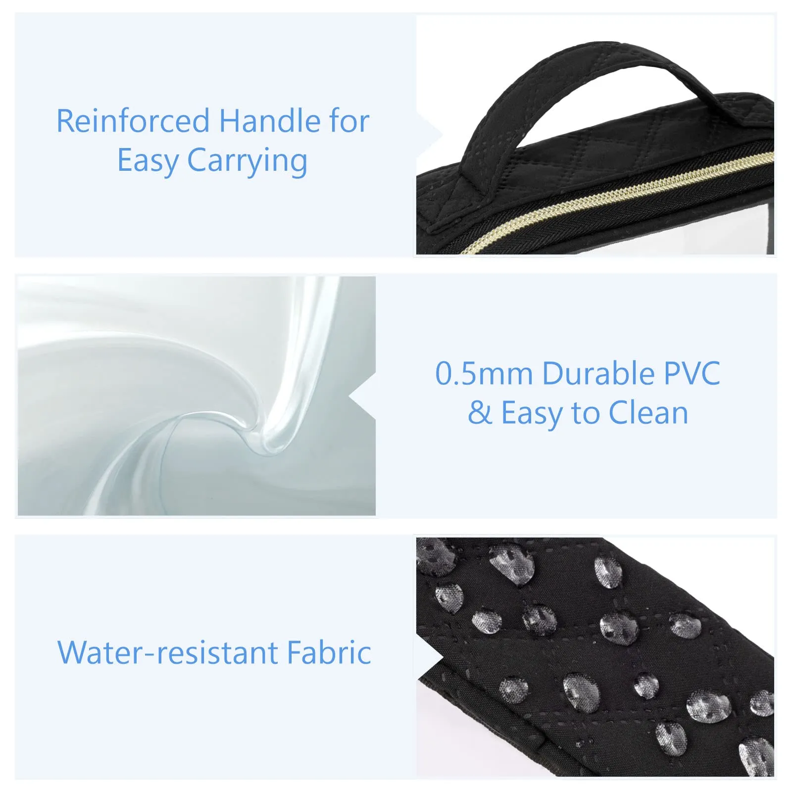 PACKISM TSA Approved Toiletry Bag, 3 Pack Clear Makeup Bags with Handle Large Opening, Clear Toiletry Bags Fit Carry-on Travel Essentials, Quart-sized Travel Bags for Toiletries, Black