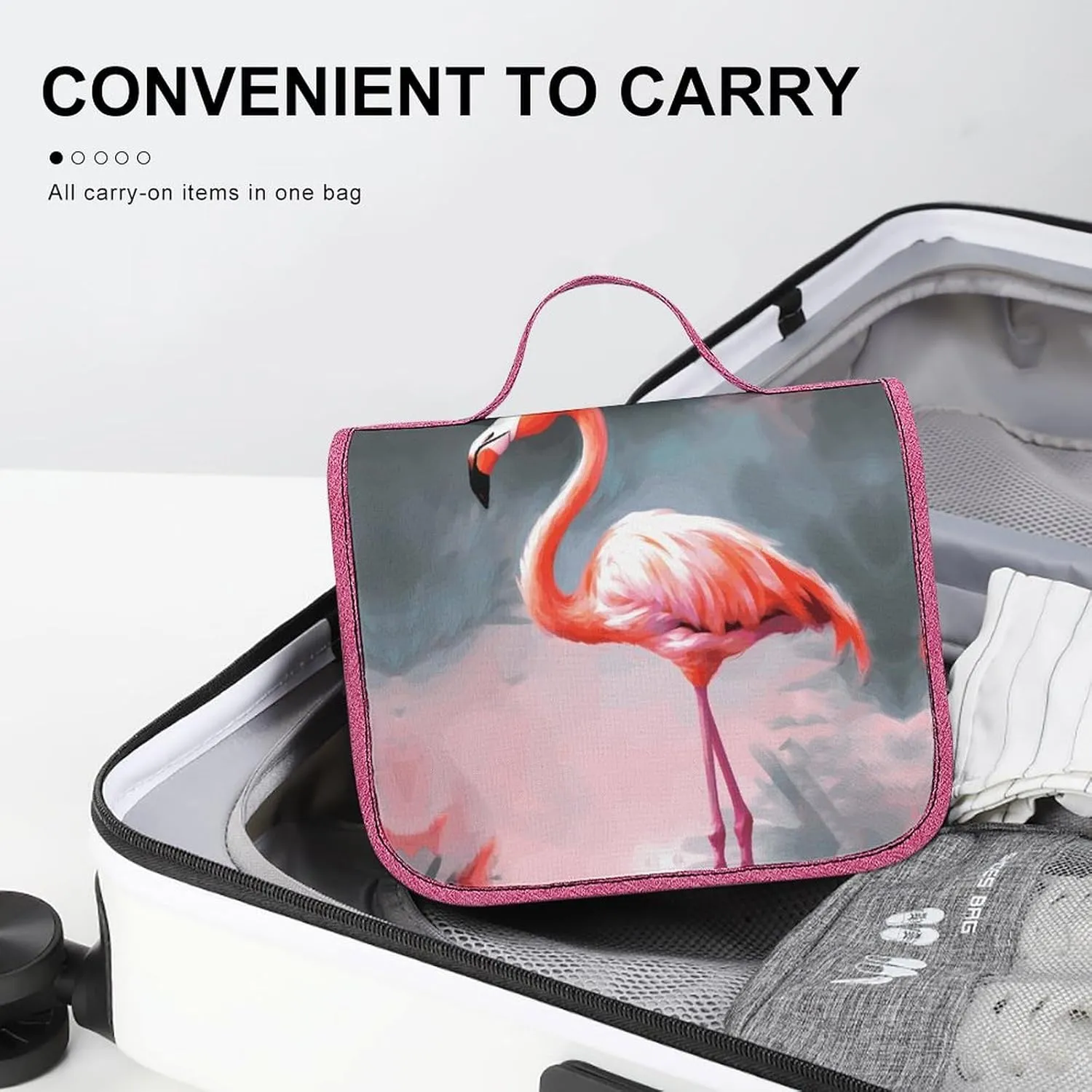 Painting Flamingo Travel Toiletry Bag for Women,Hanging Toiletry Organizer with Hook, Makeup Bag Travel Organizer for Shampoo,Toiletriesl