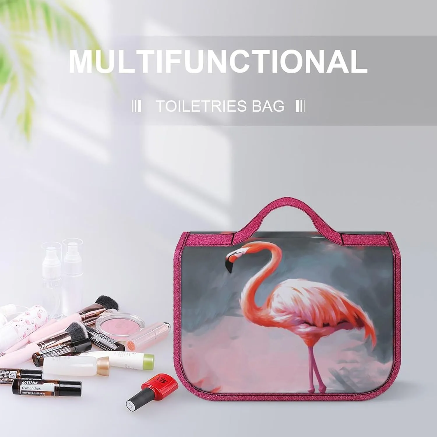 Painting Flamingo Travel Toiletry Bag for Women,Hanging Toiletry Organizer with Hook, Makeup Bag Travel Organizer for Shampoo,Toiletriesl