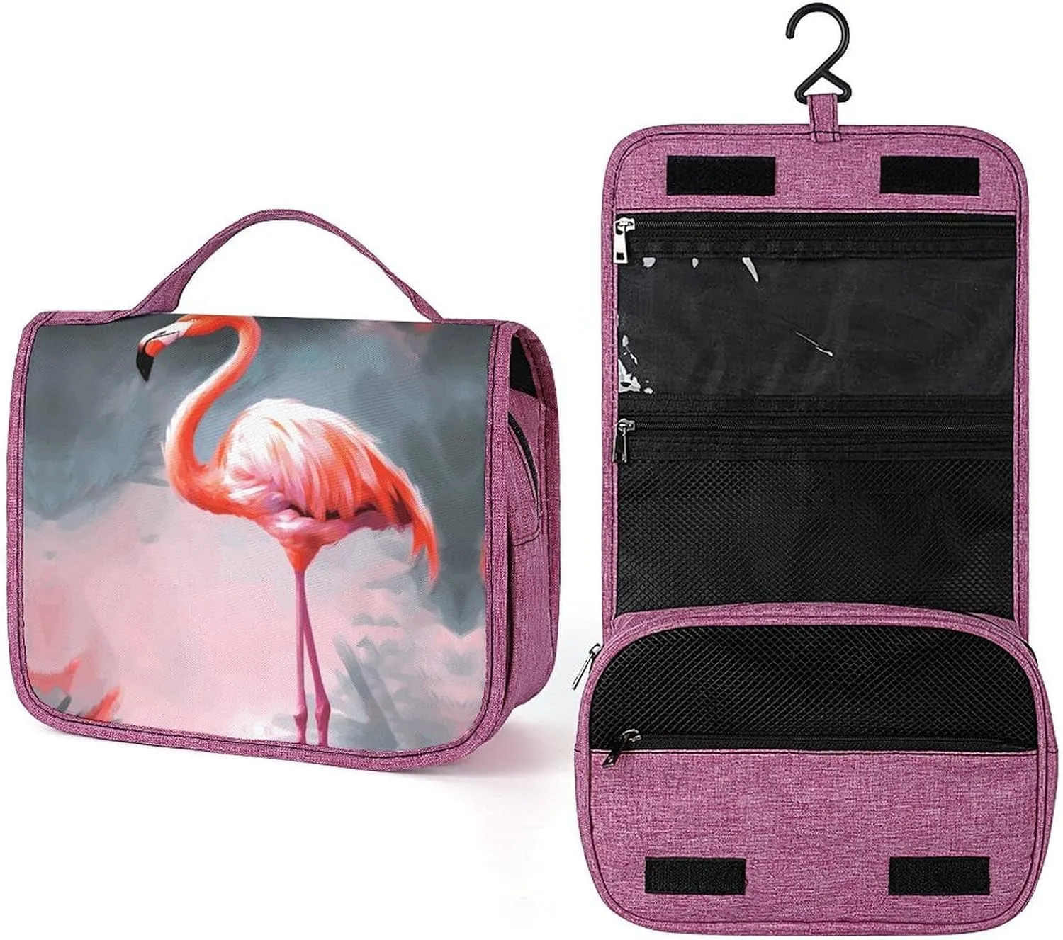 Painting Flamingo Travel Toiletry Bag for Women,Hanging Toiletry Organizer with Hook, Makeup Bag Travel Organizer for Shampoo,Toiletriesl