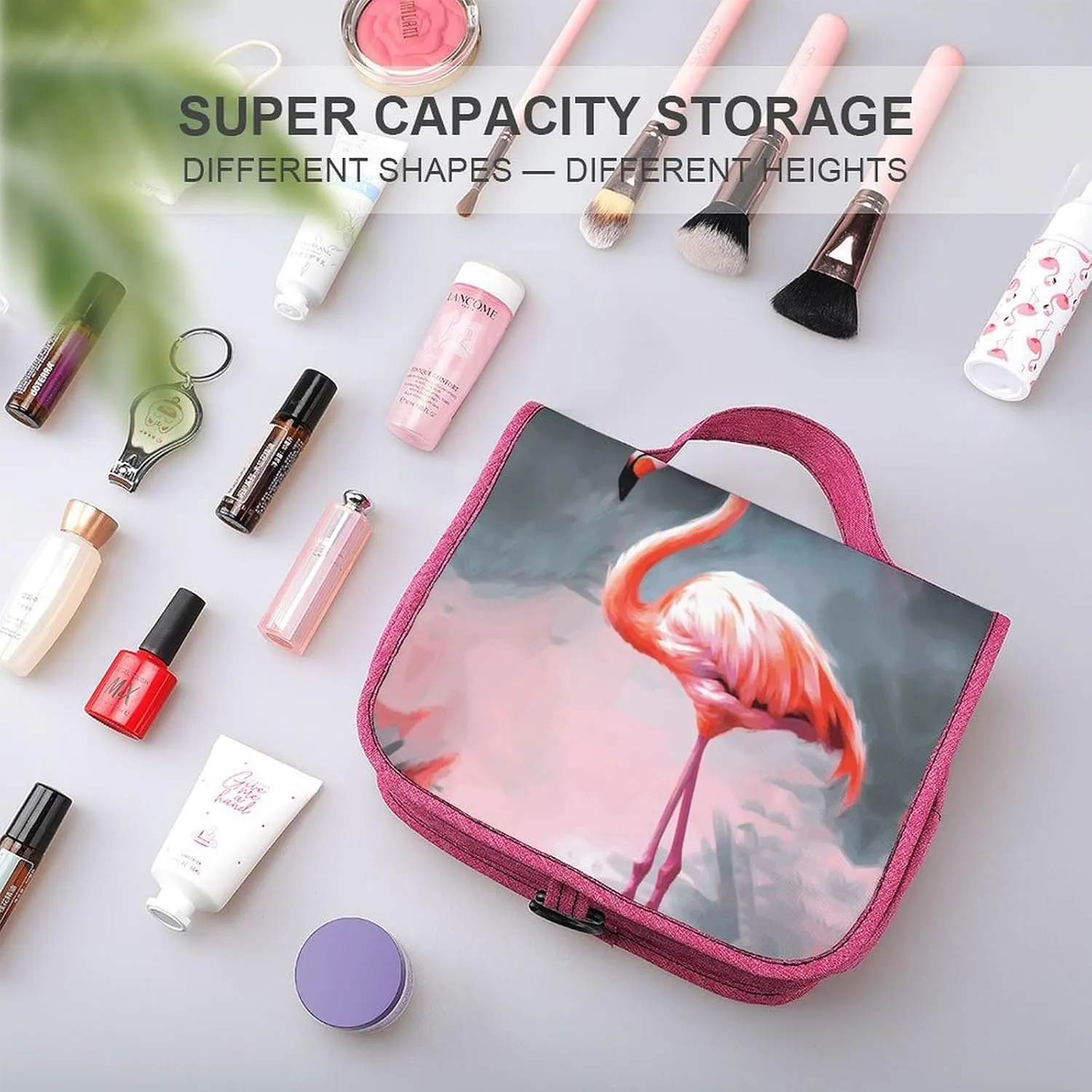 Painting Flamingo Travel Toiletry Bag for Women,Hanging Toiletry Organizer with Hook, Makeup Bag Travel Organizer for Shampoo,Toiletriesl