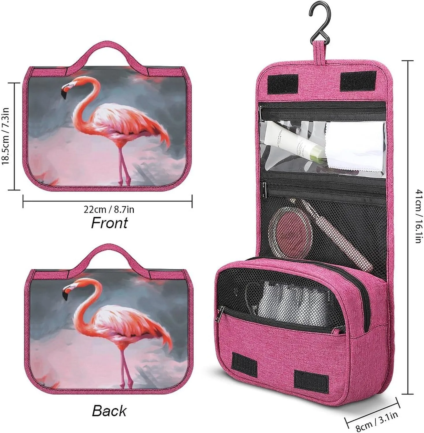 Painting Flamingo Travel Toiletry Bag for Women,Hanging Toiletry Organizer with Hook, Makeup Bag Travel Organizer for Shampoo,Toiletriesl