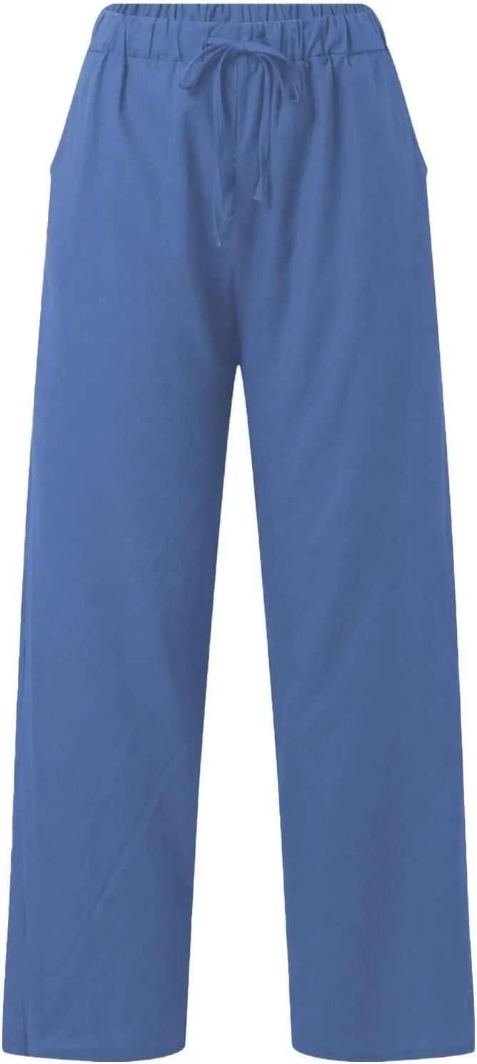 Pants for Women Cotton and Linen Relax Fit Elastic Waist Plus Size Solid Long Trousers 2025 Casual Comfortable Pants