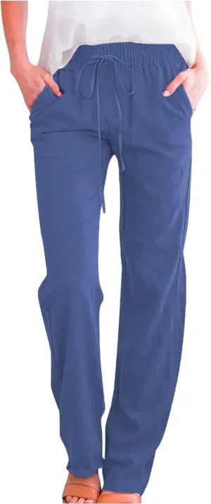 Pants for Women Cotton and Linen Relax Fit Elastic Waist Plus Size Solid Long Trousers 2025 Casual Comfortable Pants
