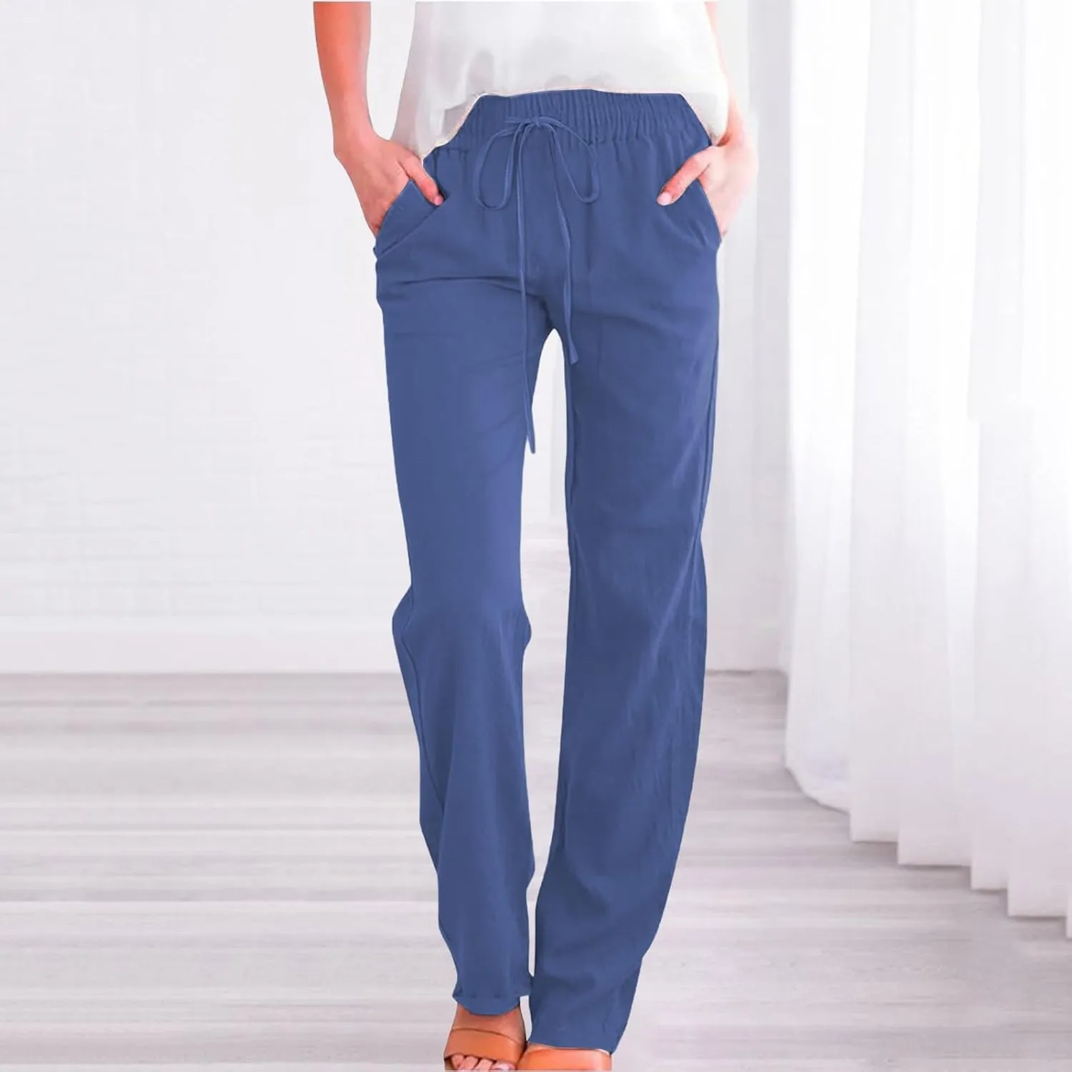 Pants for Women Cotton and Linen Relax Fit Elastic Waist Plus Size Solid Long Trousers 2025 Casual Comfortable Pants