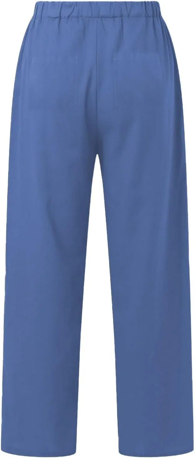 Pants for Women Cotton and Linen Relax Fit Elastic Waist Plus Size Solid Long Trousers 2025 Casual Comfortable Pants