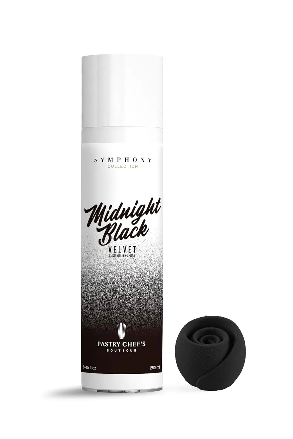Pastry Chef's Boutique Symphony Collection Velvet Texture Effect Cocoa Butter Color Spray for Pastry and Cake - 8.4 Oz. (Midnight Black, 8.45)