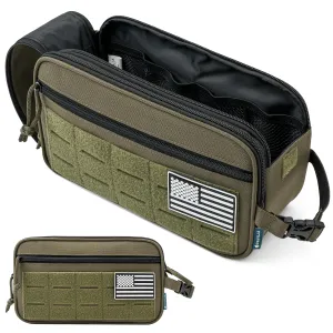 PAVILIA Tactical Toiletry Bag for Men, Hygiene Travel Bag, Military Dopp Kit, Water Resistant Molle Pouch, Mens Shaving Grooming Essentials, Bathroom Shower Toiletries Small Organizer Case, Olive