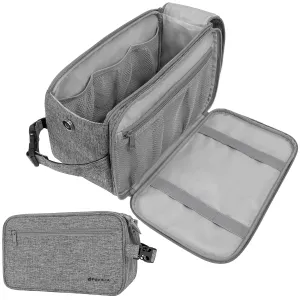 PAVILIA Toiletry Bag for Men, Travel Essentials Shaving Dopp Kit, Mens Travel Bag Toiletries Organizer Case for Grooming, PU Leather Water Resistant Cosmetic Bag Pouch (XL, Heather Grey)