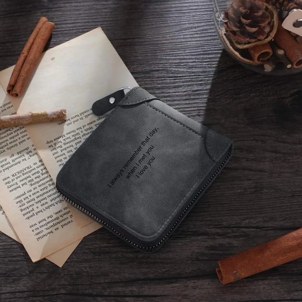 Personalised Men Custom Zipper Wallets Engraved 2-5 Names Bifold Leather Wallet Purse for Dad Husband Papa Grandpa from Daughter Son (4 Names)