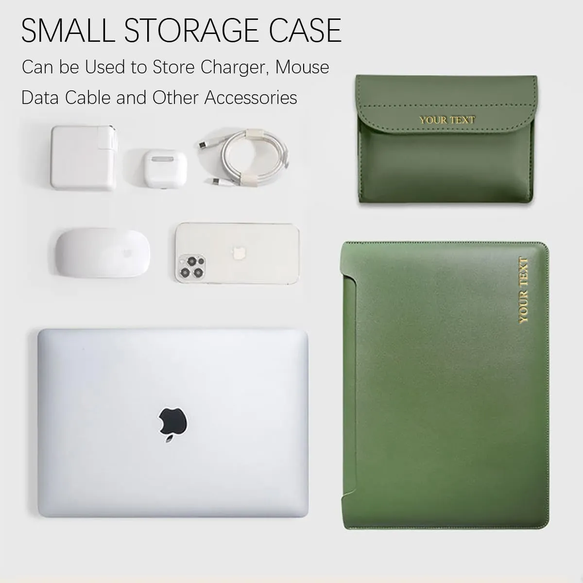 Personalized Laptop Sleeve Bag with Engraved Custom Text Name Monogram Initial for 13.3-14 Inch MacBook Air 13.6" A2681 Mac Pro 14" A2442/A2779, Solid Colors Minimalist Design with Pouch, Mouse Pad