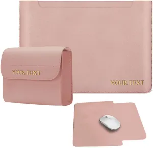 Personalized Laptop Sleeve Bag with Engraved Custom Text Name Monogram Initial for 13.3-14 Inch MacBook Air 13.6" A2681 Mac Pro 14" A2442/A2779, Solid Colors Minimalist Design with Pouch, Mouse Pad