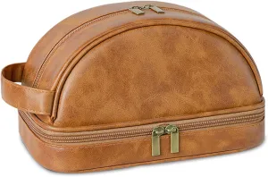 Personalized Leather Toiletry Bag for Men, Engraved Name, Customized Gift for Birthday, Dad, Husband, Grandpa, Lover, Groomsmen, Travel & Toiletry Use (Yellow Brown)