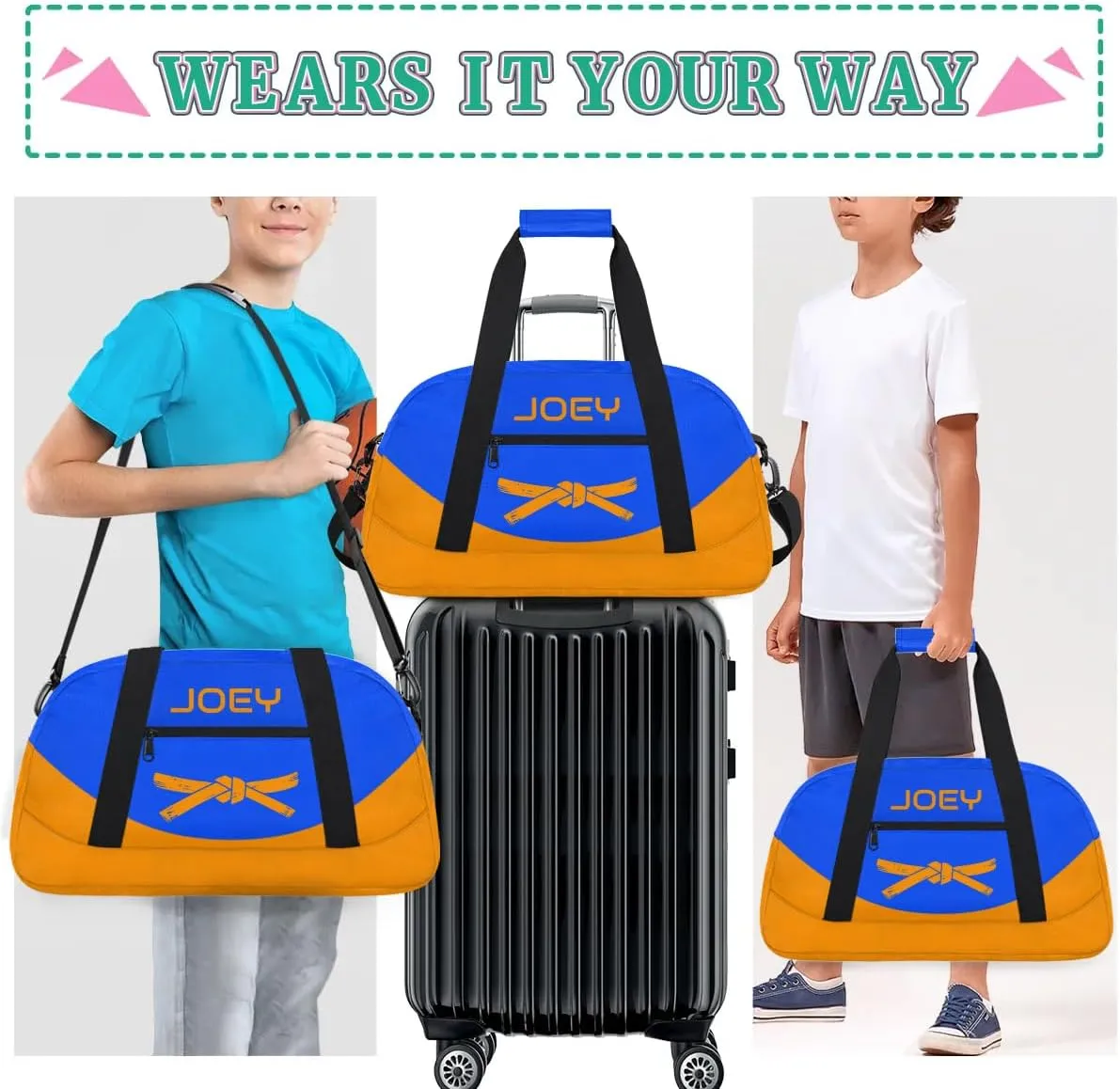 Personalized Martial Art Bag Duffel Bag for Boys Girls, Custom Taekwondo Karate Bag for Travel Weekender Practice Orange Belt