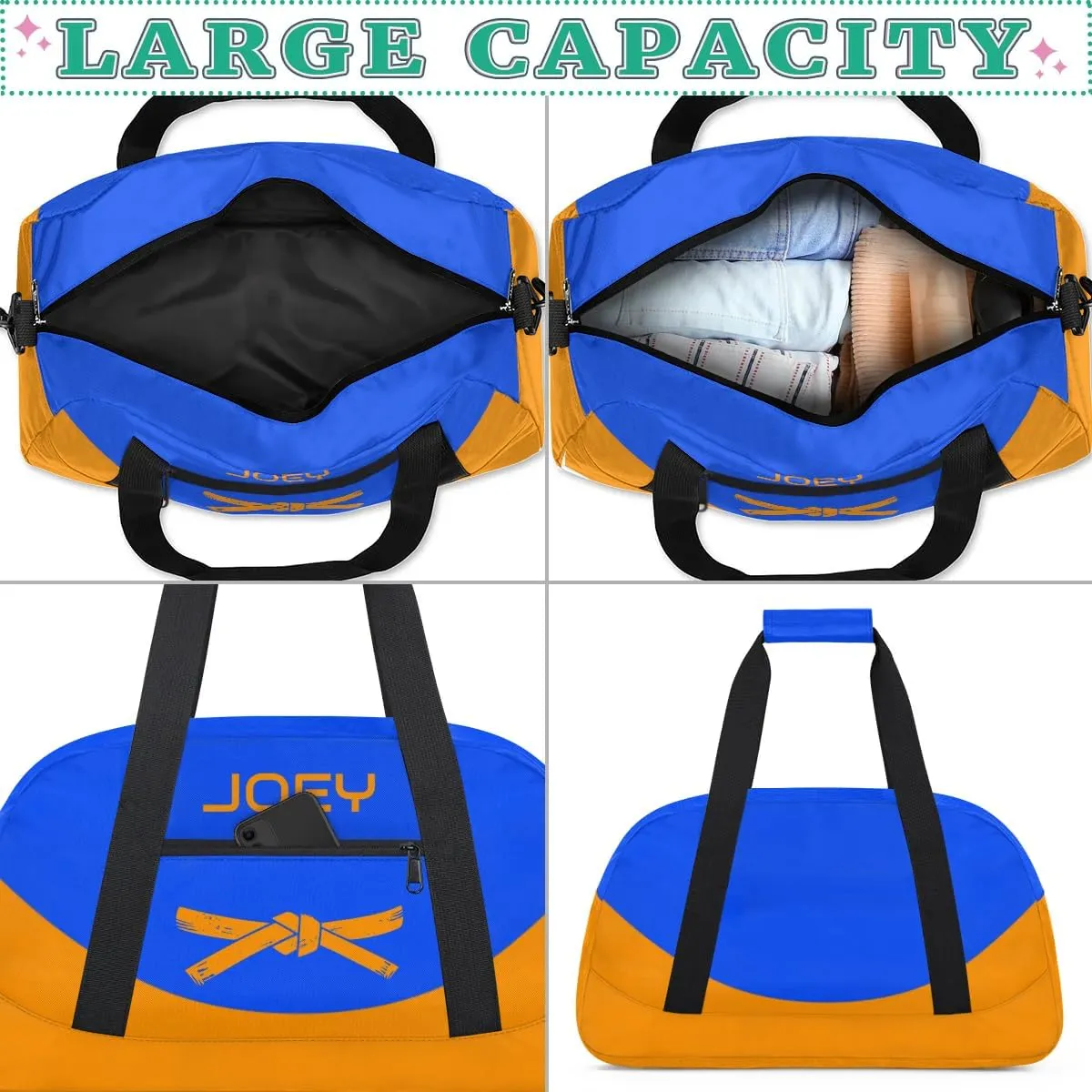 Personalized Martial Art Bag Duffel Bag for Boys Girls, Custom Taekwondo Karate Bag for Travel Weekender Practice Orange Belt