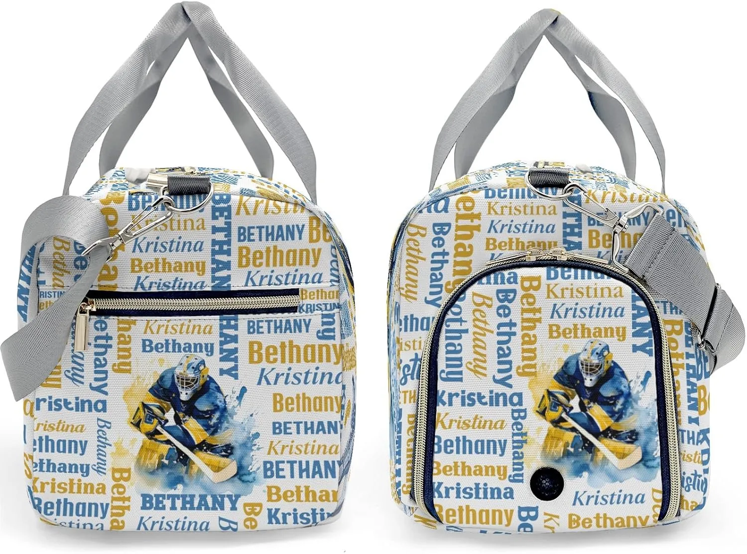 Personalized Name Sport Player Gym Bag for Women, Ice Hockey Travel Duffle Bag Carry On Weekender Bag with Shoe Compartment Custom Gift