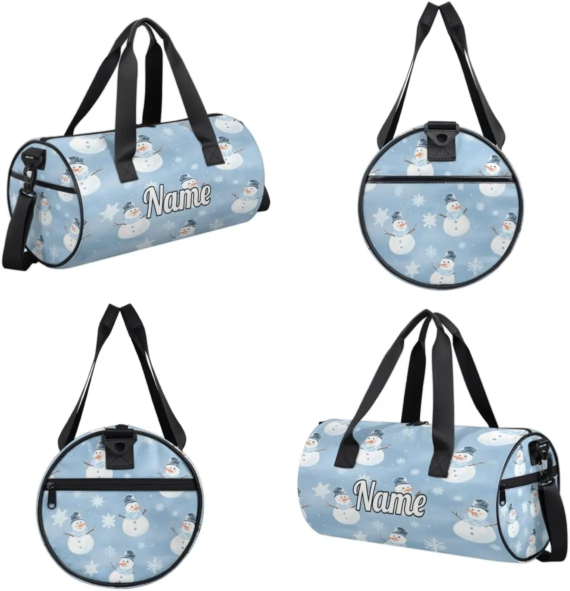 Personalized Sport Gym Bag Dance Duffle Ballet Bag Overnight Travel Sleepover Bags Swimming Hiking Camping, Blue Snowman Snowflake
