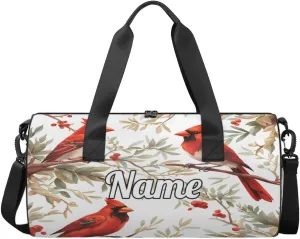 Personalized Sport Gym Bag Dance Duffle Ballet Bag Overnight Travel Sleepover Bags Swimming Hiking Camping, Winter Bird Cardinal