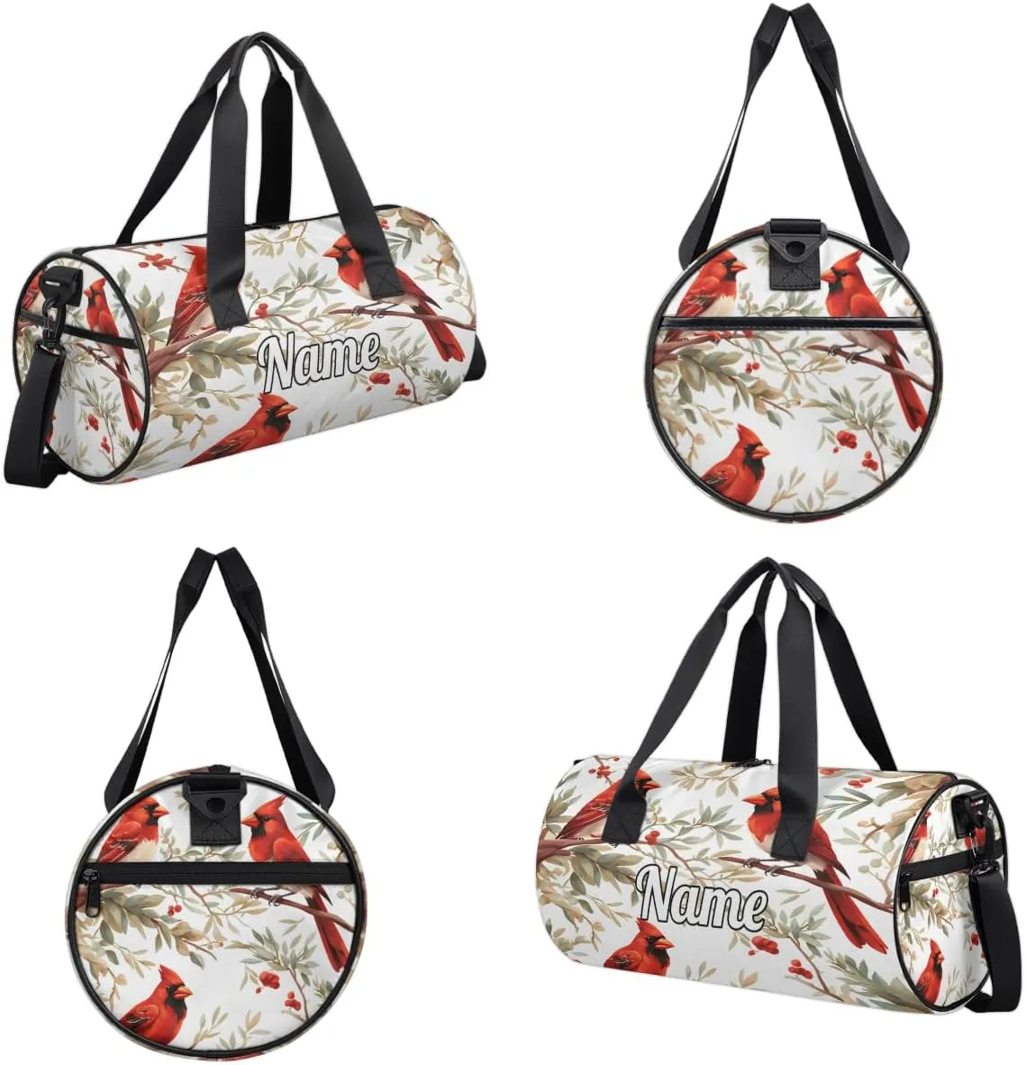 Personalized Sport Gym Bag Dance Duffle Ballet Bag Overnight Travel Sleepover Bags Swimming Hiking Camping, Winter Bird Cardinal