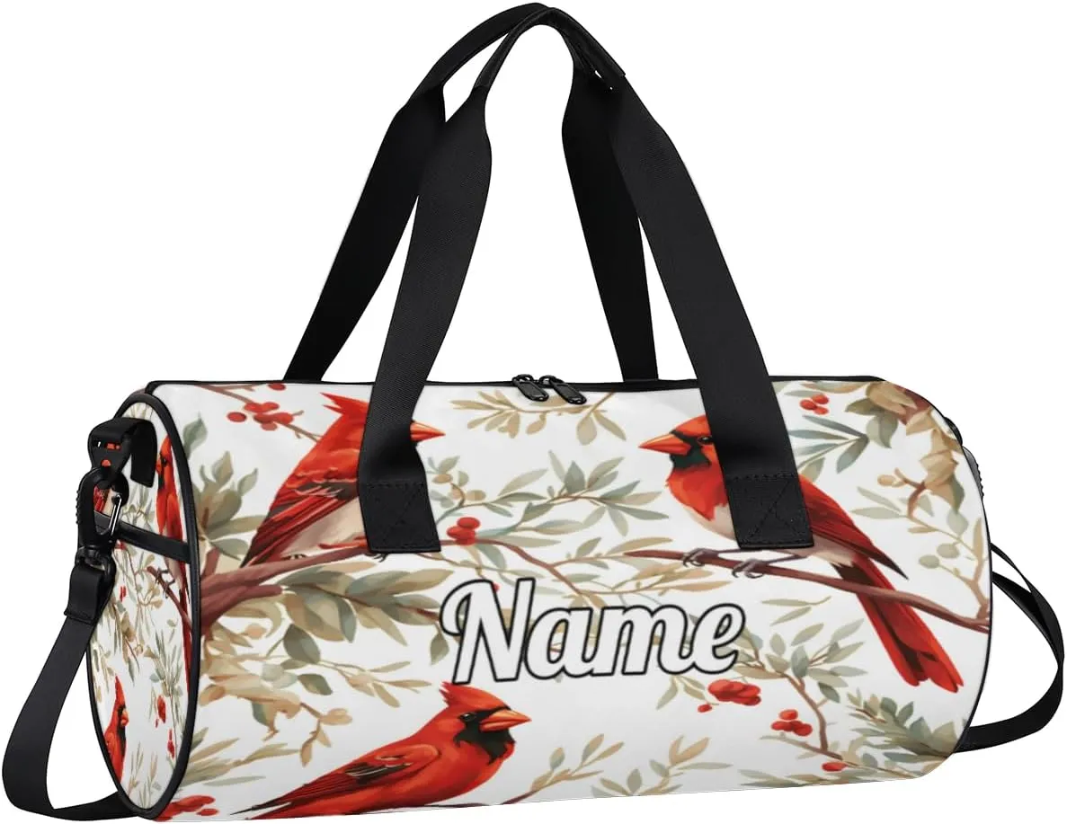 Personalized Sport Gym Bag Dance Duffle Ballet Bag Overnight Travel Sleepover Bags Swimming Hiking Camping, Winter Bird Cardinal
