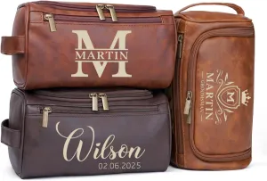 Personalized Toiletry Bag for Men, Custom Monogram Travel Men's Leather Dopp Kit, Water-Resistant Toiletry Organizer with Multiple Compartments, Personalized Gift for Men Father's Day Groomsman Gifts