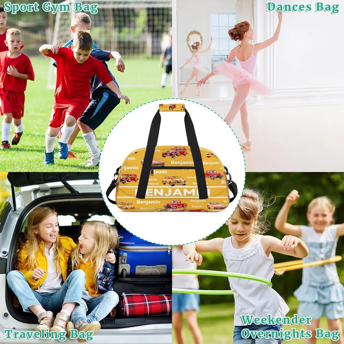 Personalized Truck Car Sports Duffel Bag for Women Men, Custom Travel Gym Bags Birthday Gifts with Name, Truck Car Overnight Weekender Bag