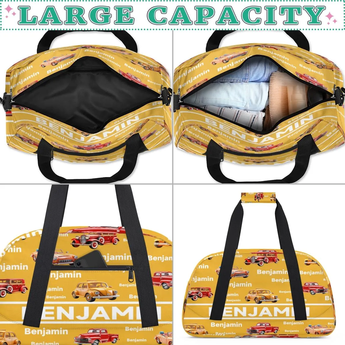 Personalized Truck Car Sports Duffel Bag for Women Men, Custom Travel Gym Bags Birthday Gifts with Name, Truck Car Overnight Weekender Bag