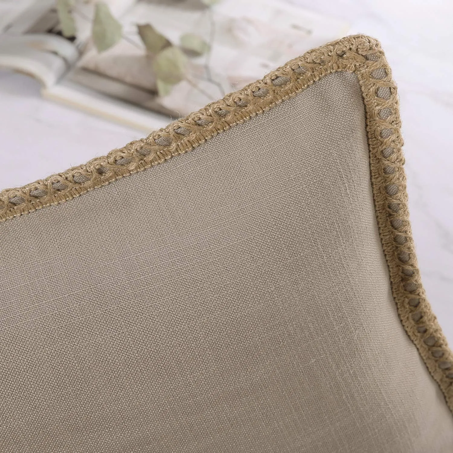 Phantoscope Farmhouse Solid Throw Decorative Pillow Cover Burlap Linen Trimmed Tailored Edges Outdoor Pillow Beige 20 x 20 inches, 50 x 50 cm, Pack of 1