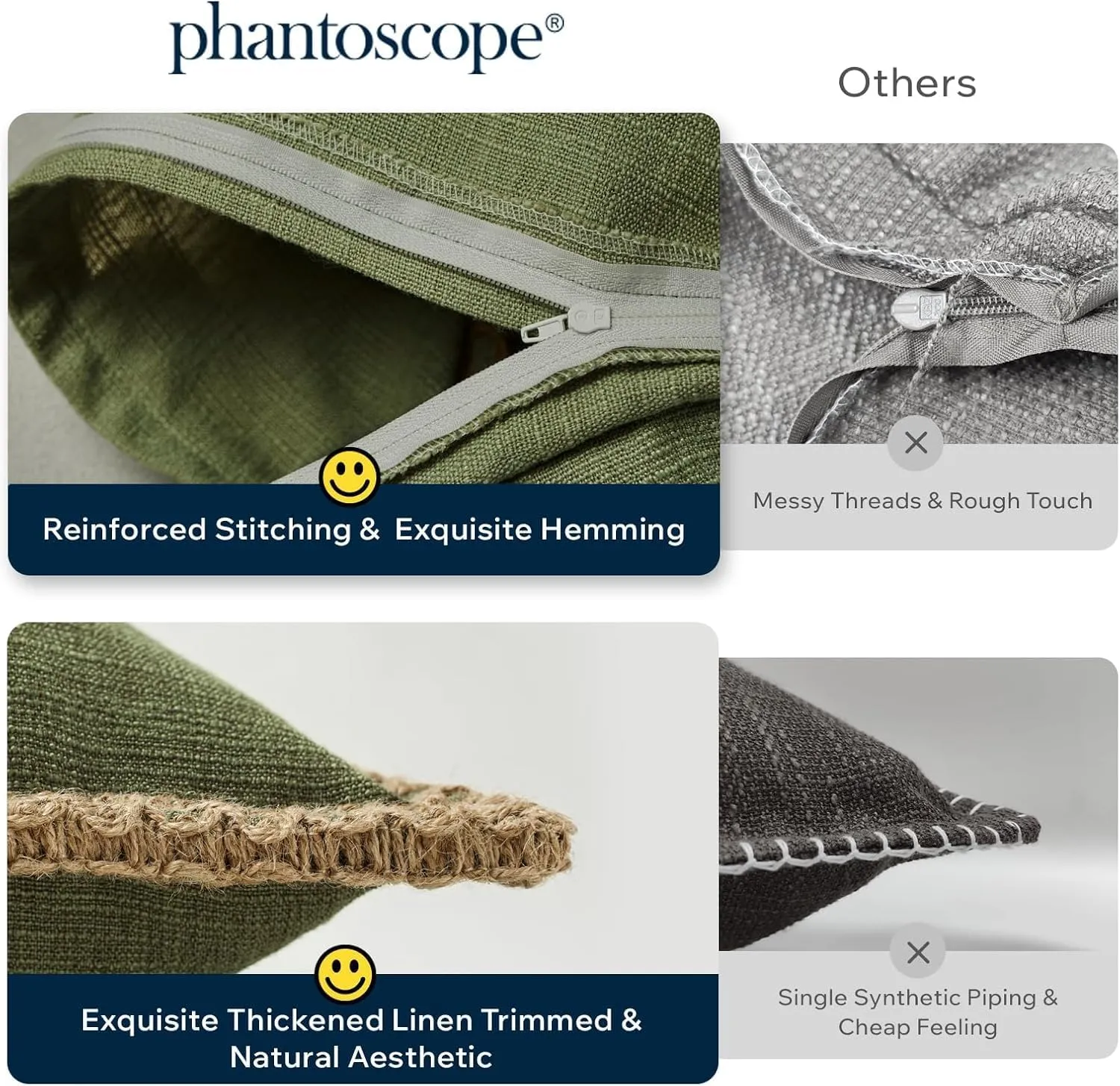 Phantoscope Farmhouse Solid Throw Decorative Pillow Cover Burlap Linen Trimmed Tailored Edges Outdoor Pillow Black 1 Pack 18 x 18 inches, 45 x 45 cm