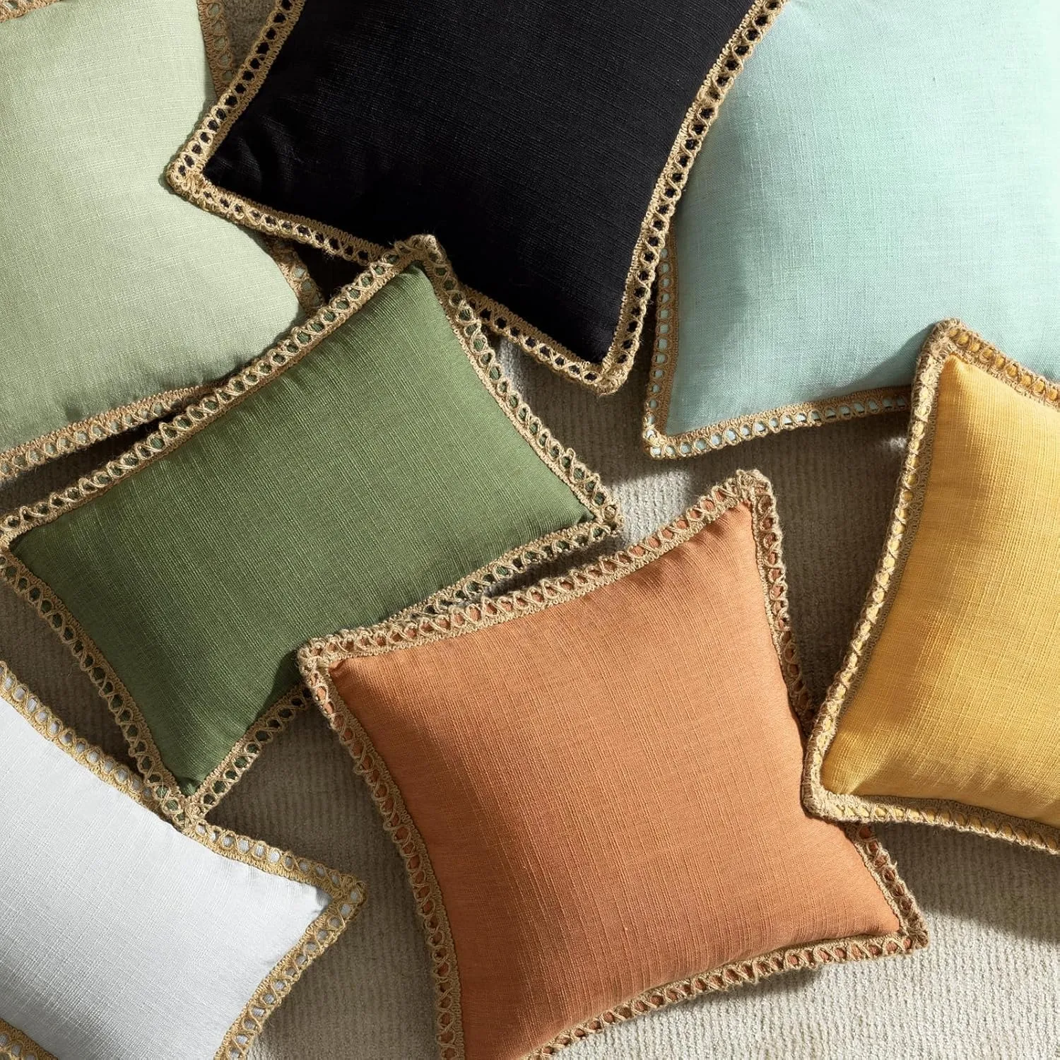 Phantoscope Farmhouse Solid Throw Decorative Pillow Cover Burlap Linen Trimmed Tailored Edges Outdoor Pillow Black 1 Pack 18 x 18 inches, 45 x 45 cm