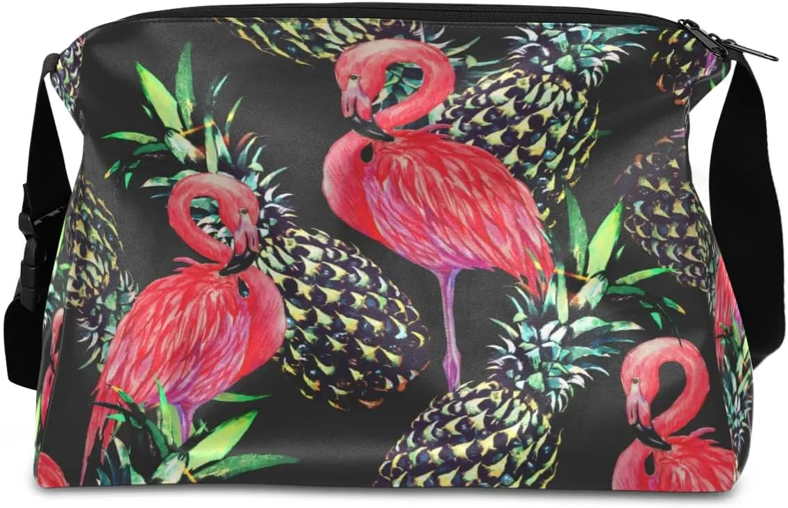Pineapple Cute Flamingo Small Gym Bag for Men Women Workout Sport Duffle Bag Waterproof Weekender Overnight Bag Lightweight Carry on Tote Bag Crossbody Shoulder Travel Bag for Swim Yoge Dance