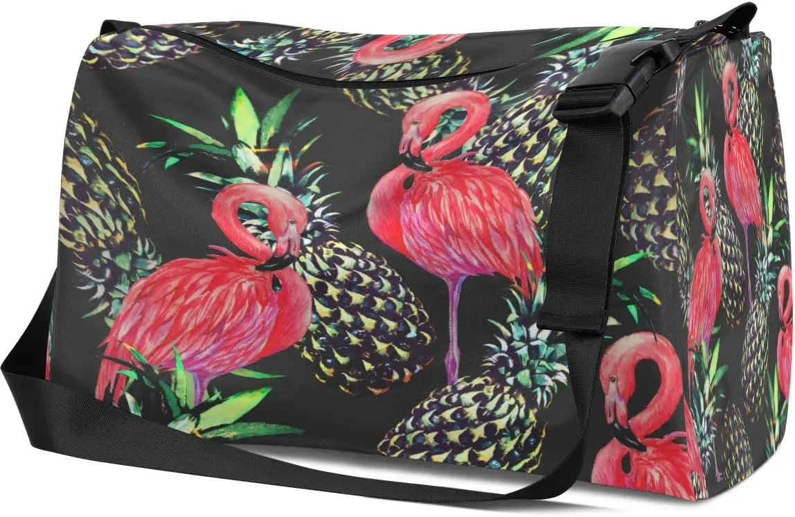 Pineapple Cute Flamingo Small Gym Bag for Men Women Workout Sport Duffle Bag Waterproof Weekender Overnight Bag Lightweight Carry on Tote Bag Crossbody Shoulder Travel Bag for Swim Yoge Dance