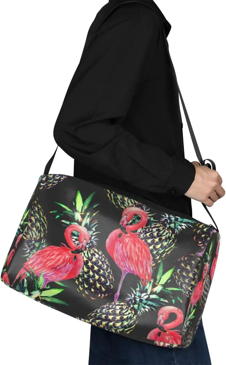 Pineapple Cute Flamingo Small Gym Bag for Men Women Workout Sport Duffle Bag Waterproof Weekender Overnight Bag Lightweight Carry on Tote Bag Crossbody Shoulder Travel Bag for Swim Yoge Dance