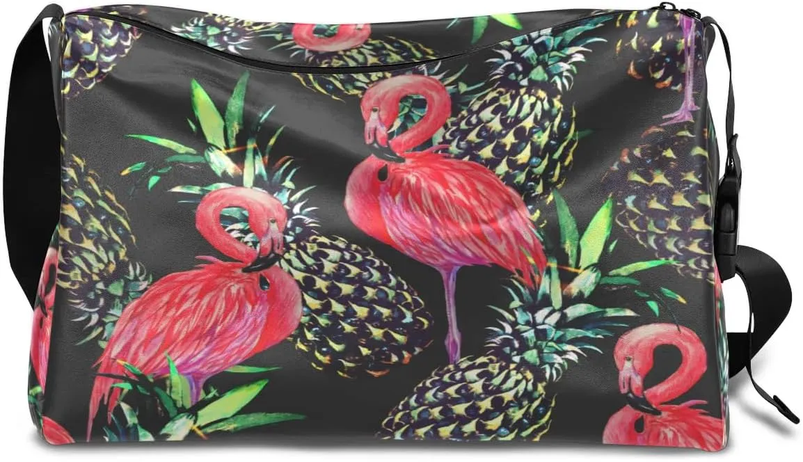 Pineapple Cute Flamingo Small Gym Bag for Men Women Workout Sport Duffle Bag Waterproof Weekender Overnight Bag Lightweight Carry on Tote Bag Crossbody Shoulder Travel Bag for Swim Yoge Dance