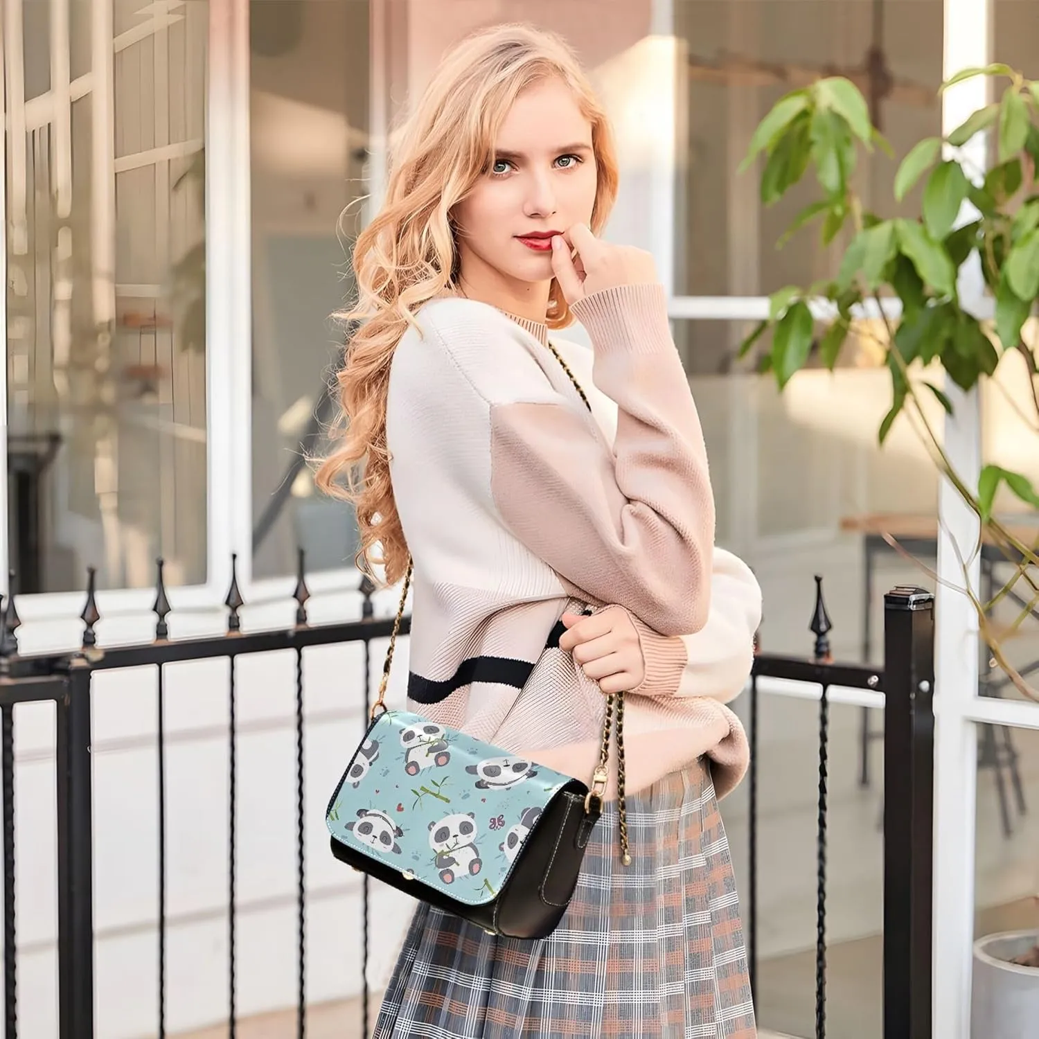 Pink Horse Heart Crossbody Bags for Women Pattern Leather Shoulder Bags Wallet Handbag with Chain Strap
