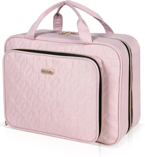 Pink Toiletry Bag Travel with Hanging Hook, Water-resistant Cosmetic Makeup Bag Organizer for Shampoo, Full Sized Container, Toiletries
