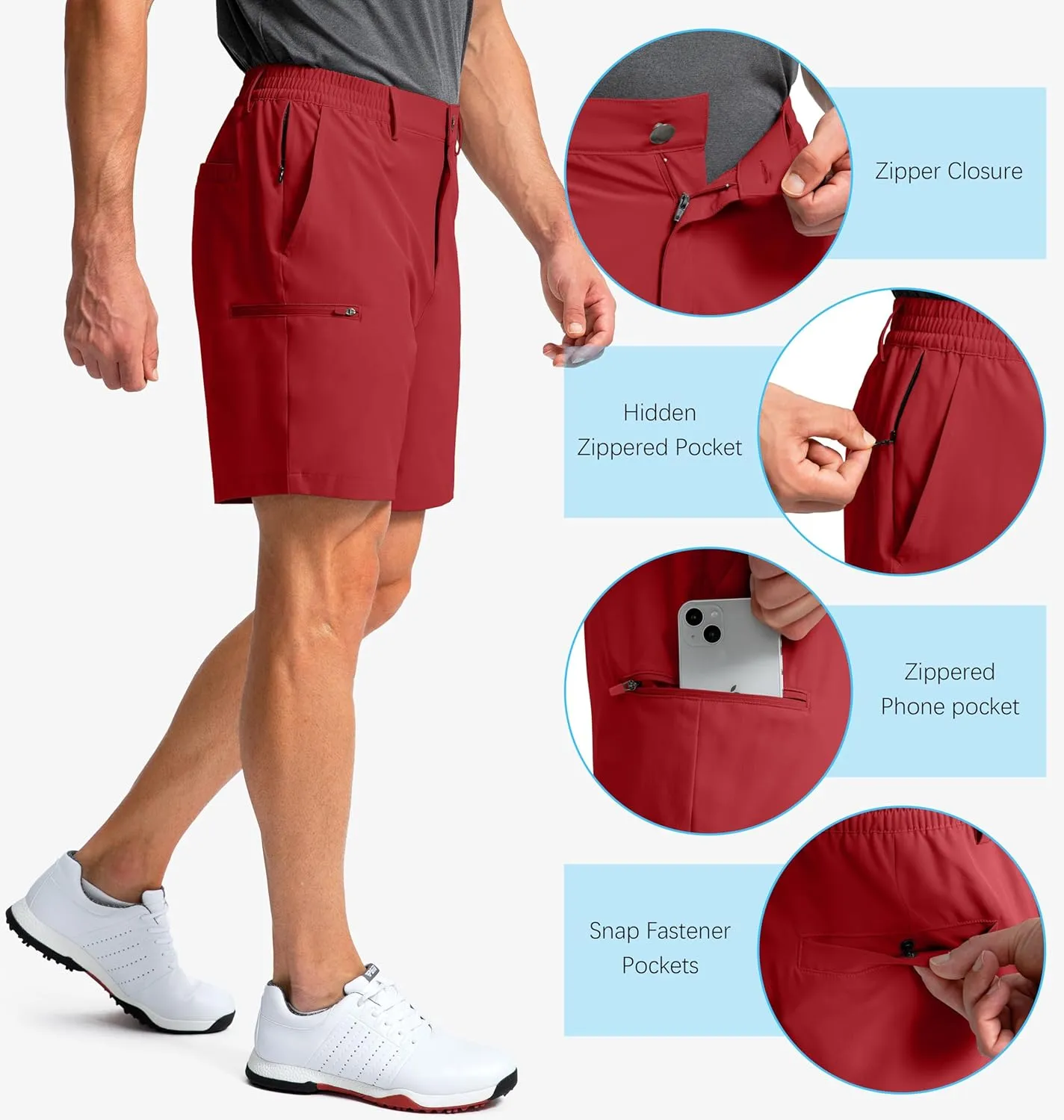 Pinkbomb Men's Golf Shorts with 6 Pockets Stretch Quick Dry Hiking Work Dress Shorts for Men