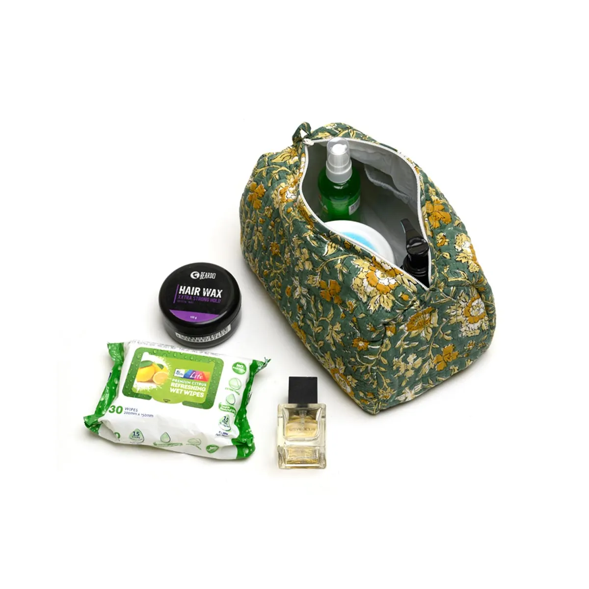 PISTACHU JAL QUILTED TOILETRY POUCH