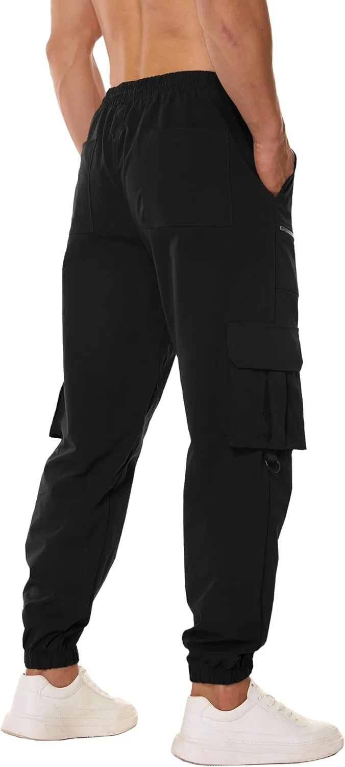 PLEPAN Men's Casual Cargo Pants Elastic Waist Drawstring Joggers Pants Tapered Sweatpants for Men Multi Pockets