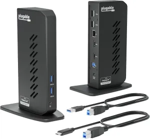 Plugable Laptop Docking Station Dual Monitor for USB-C or USB 3.0, Compatible with Windows and Mac, (Dual HDMI, 6 Type-C Ports, Gigabit Ethernet, Audio)
