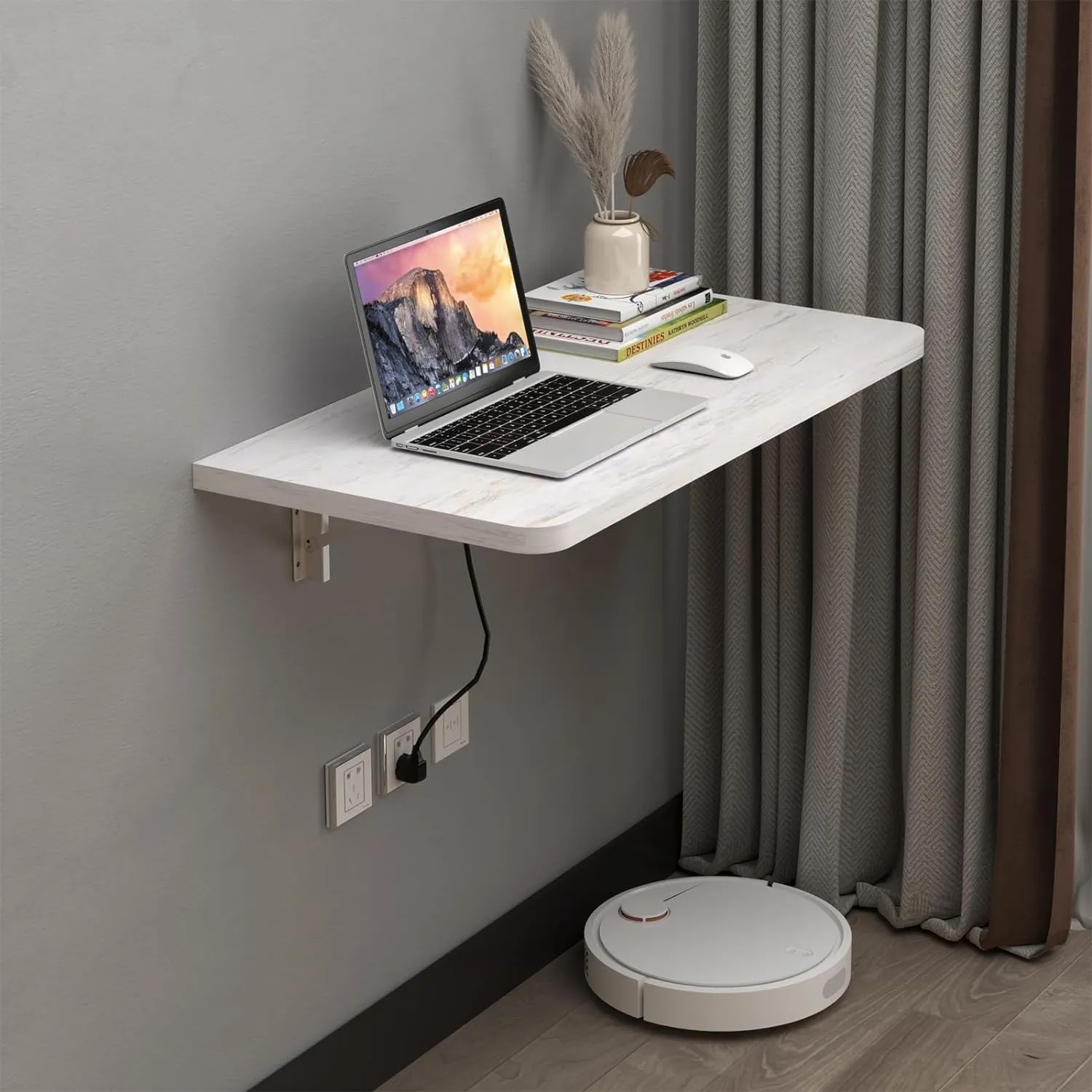 Pmnianhua Wall Mounted Desk,31'' Wall Mounted Drop Leaf Table,Drop Down Table,Folding Table,Fold Down Wall Desk,Floating Desk for Wall Laundry Room Bar Home Office Small Space(White)