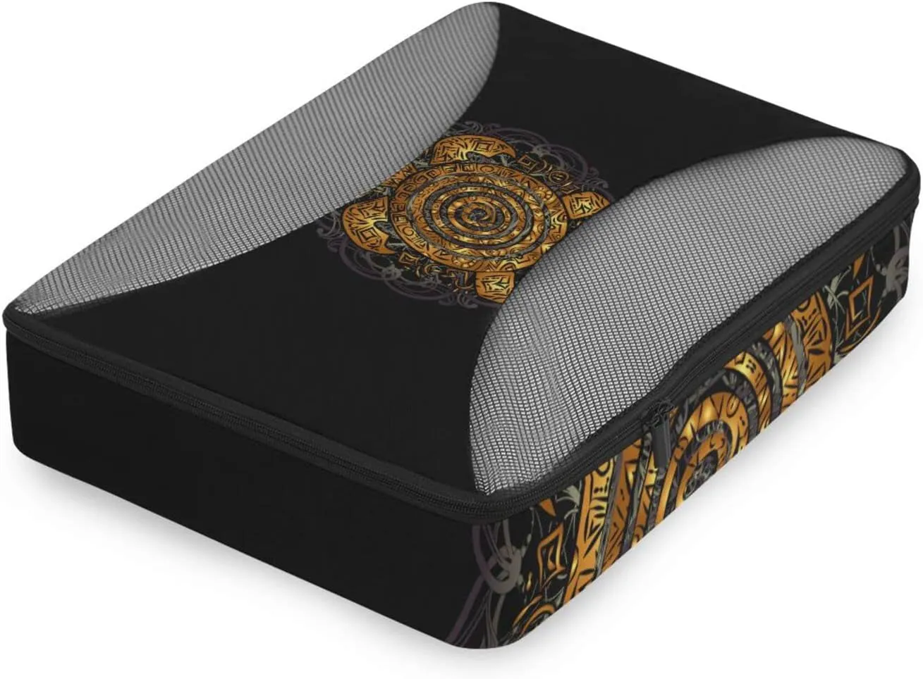 Polynesian Golden Tribal Sea Turtle Tattoo on Black Toned Maori 4 PCs Set Packing Bags, Luggage Organizer Bag, Portable Cube Toiletry bag, Durable Travel Cosmetic Storage Bag for Men Women