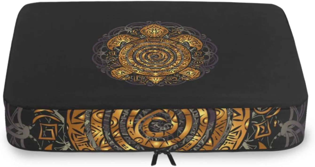 Polynesian Golden Tribal Sea Turtle Tattoo on Black Toned Maori 4 PCs Set Packing Bags, Luggage Organizer Bag, Portable Cube Toiletry bag, Durable Travel Cosmetic Storage Bag for Men Women