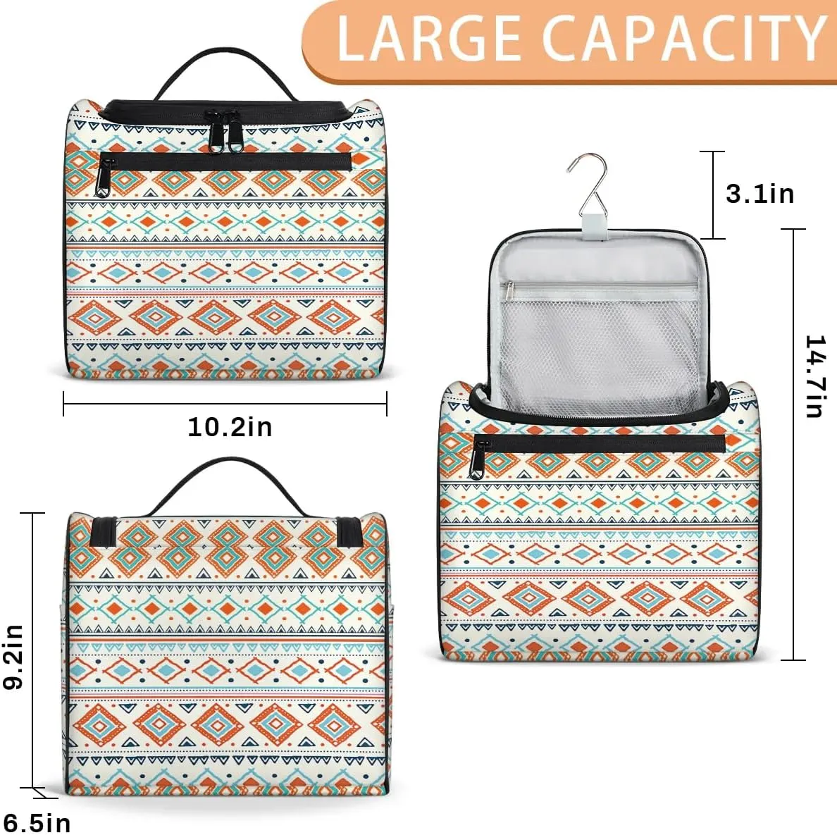 Portable Toiletry Cosmetic Travel Bag - Large Water Resistant Hanging Makeup Organizer Storage Pouch Case for Women Girls, Brush & Accessories Storage (Folk Style)