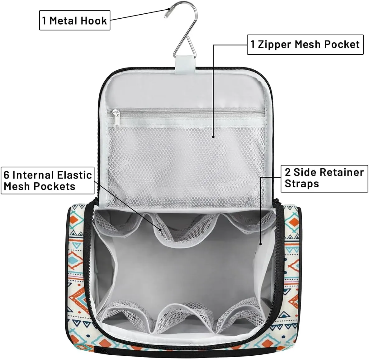 Portable Toiletry Cosmetic Travel Bag - Large Water Resistant Hanging Makeup Organizer Storage Pouch Case for Women Girls, Brush & Accessories Storage (Folk Style)