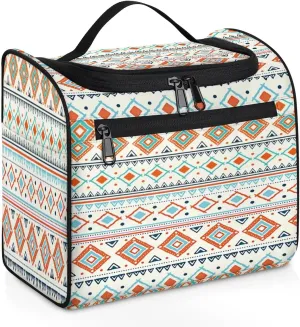 Portable Toiletry Cosmetic Travel Bag - Large Water Resistant Hanging Makeup Organizer Storage Pouch Case for Women Girls, Brush & Accessories Storage (Folk Style)