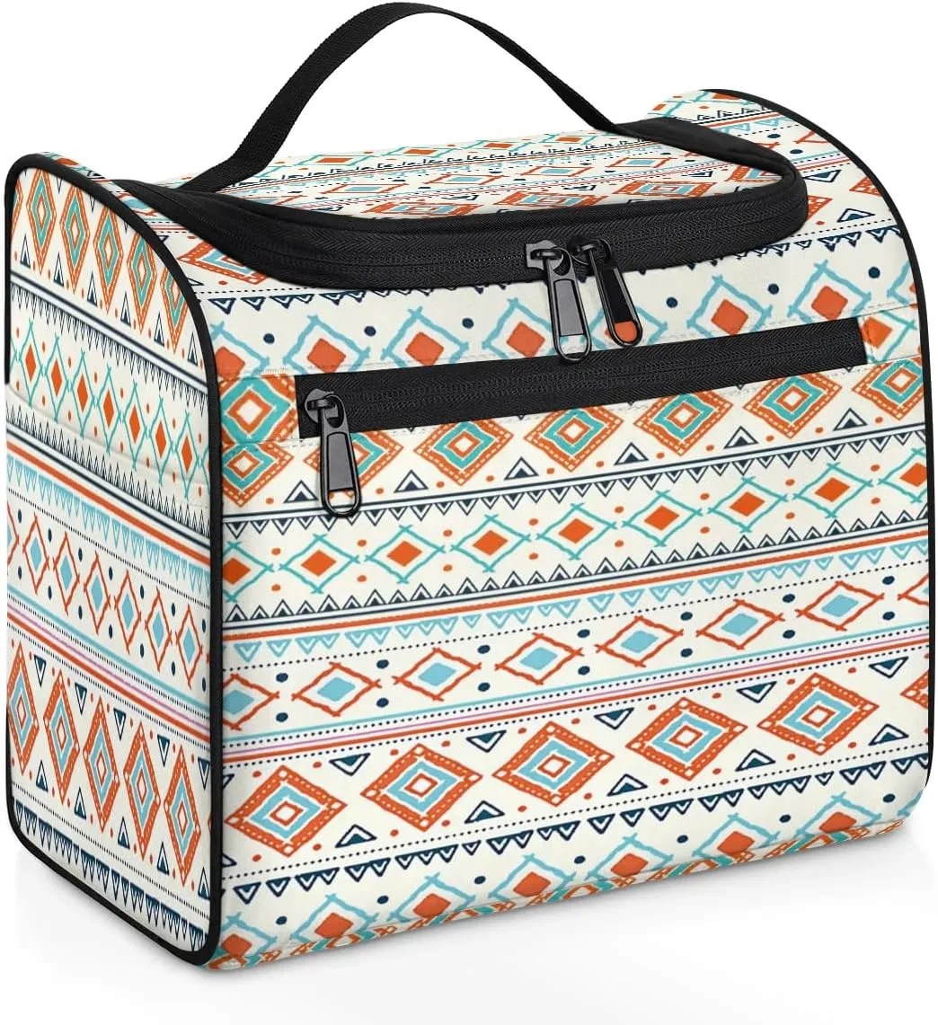 Portable Toiletry Cosmetic Travel Bag - Large Water Resistant Hanging Makeup Organizer Storage Pouch Case for Women Girls, Brush & Accessories Storage (Folk Style)