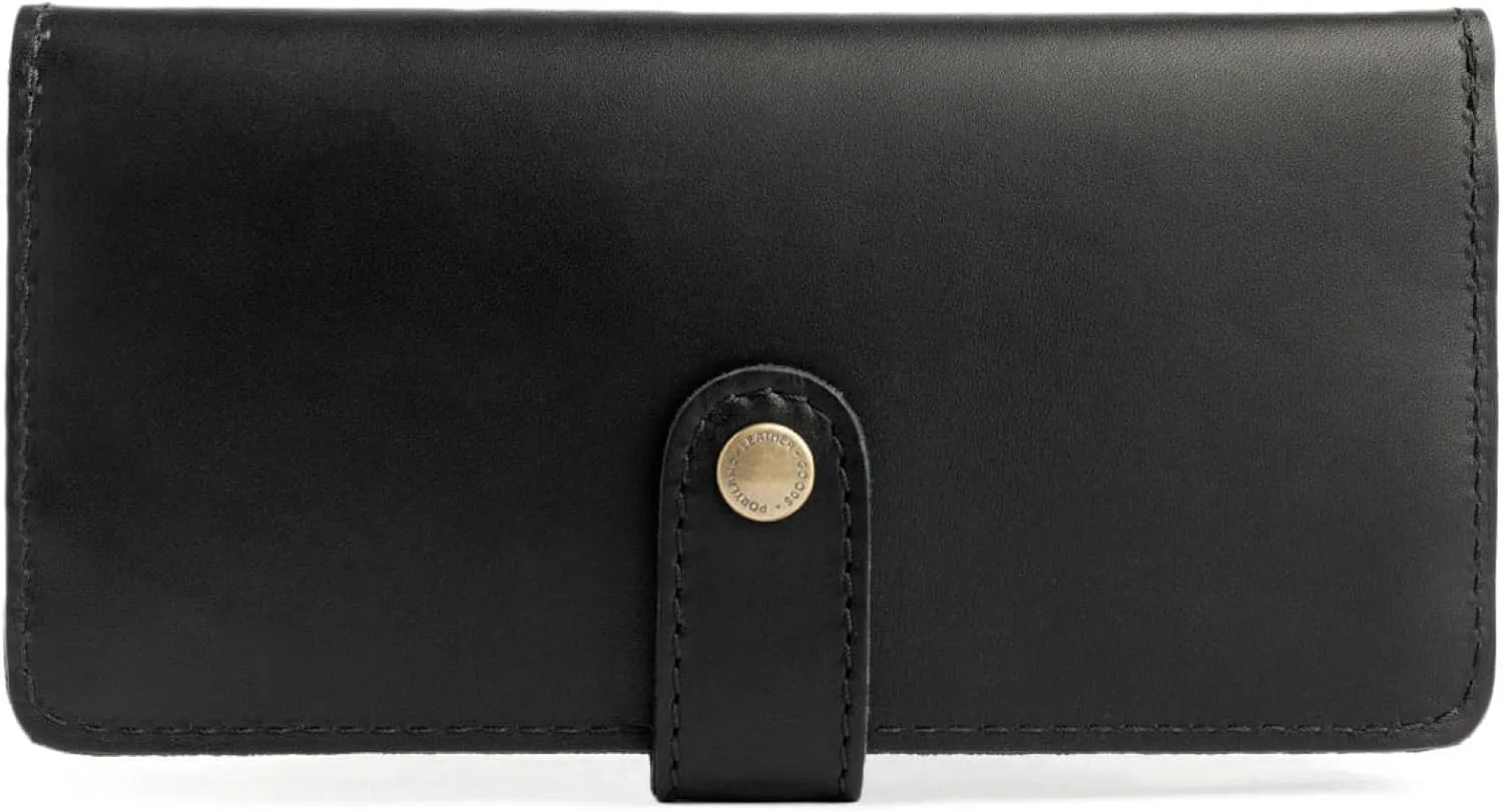 Portland Leather Goods Women's Bifold Wallet – Slim Design with Secure Snap, 8 Card Slots & Interior Zipper Pocket – Black