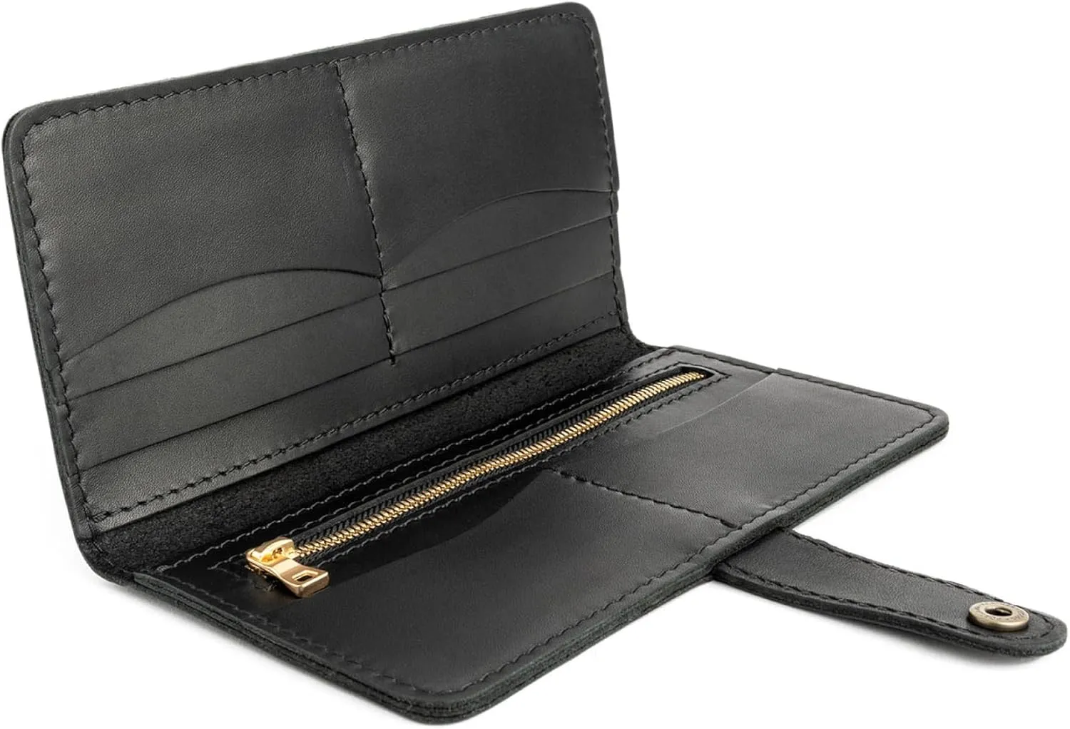 Portland Leather Goods Women's Bifold Wallet – Slim Design with Secure Snap, 8 Card Slots & Interior Zipper Pocket – Black