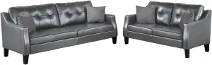 Poundex Faux Leather 2-Piece Set with Accent Pillows Sofas, Grey